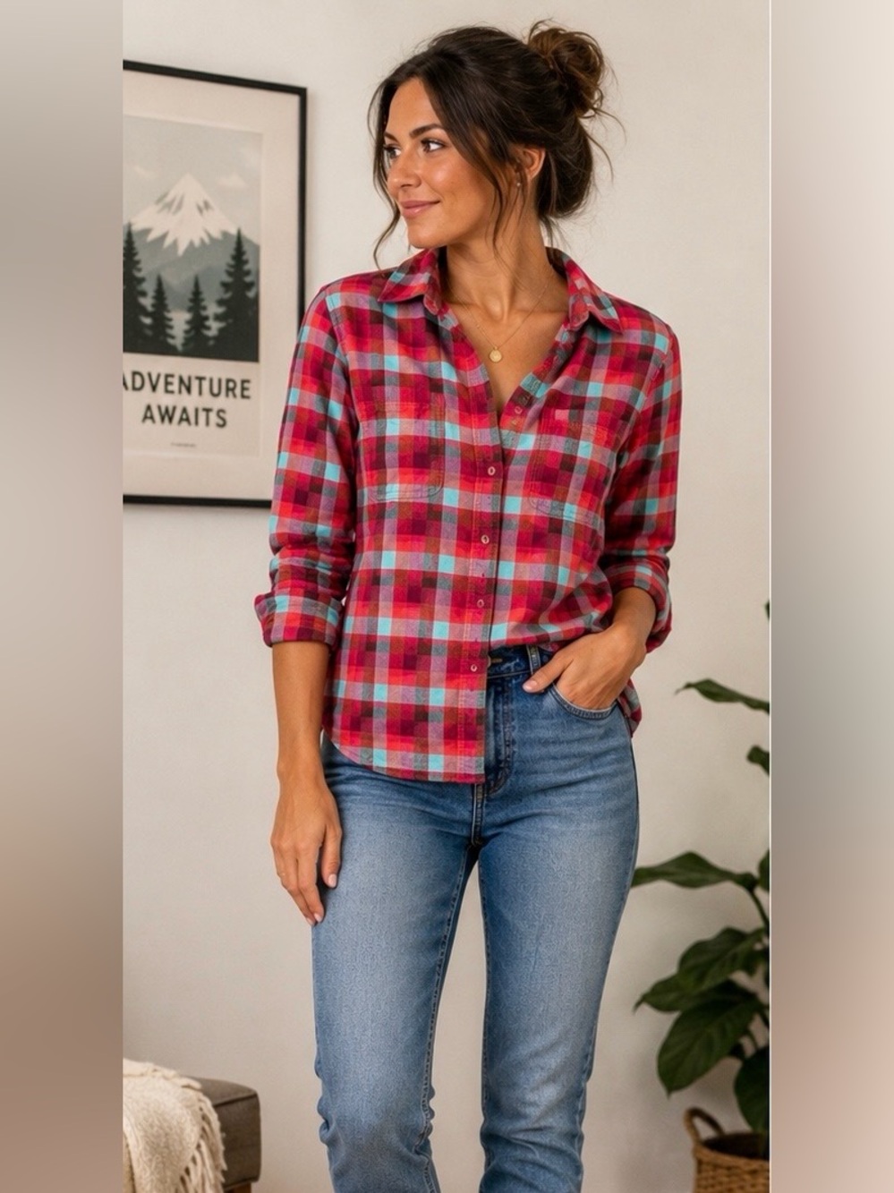 The North Face Plaid Button Front Hiking Flannel Shirt XS